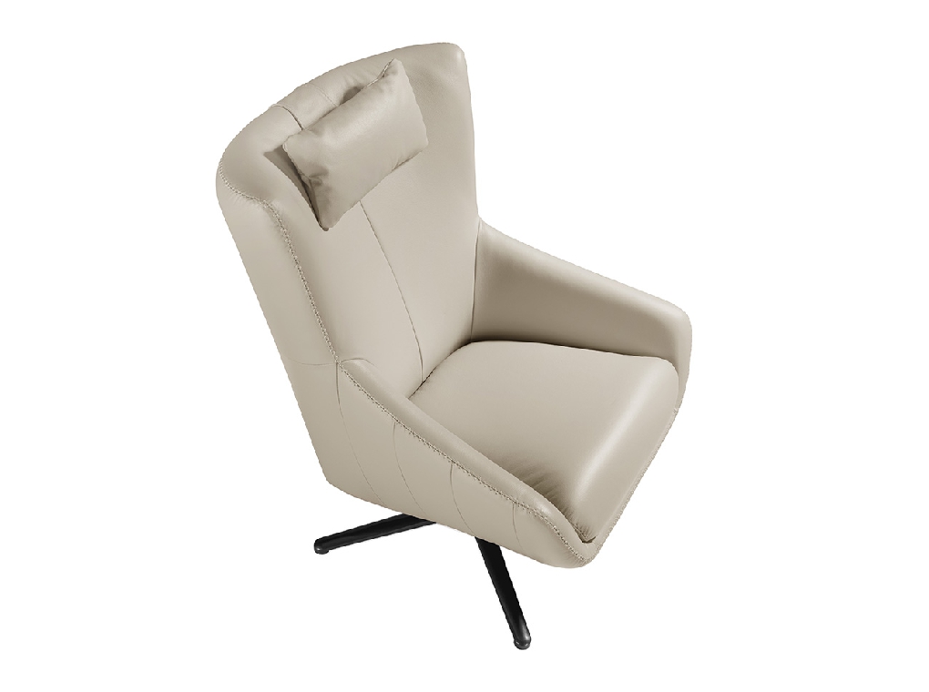 Swivel armchair with cushion upholstered in leather