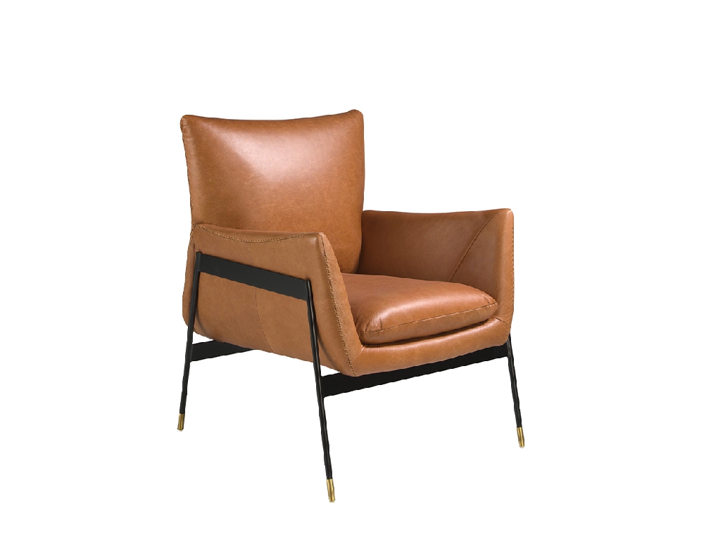 Armchair upholstered in leather and black steel legs