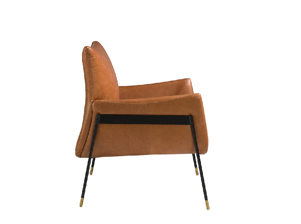 Armchair upholstered in leather and black steel legs