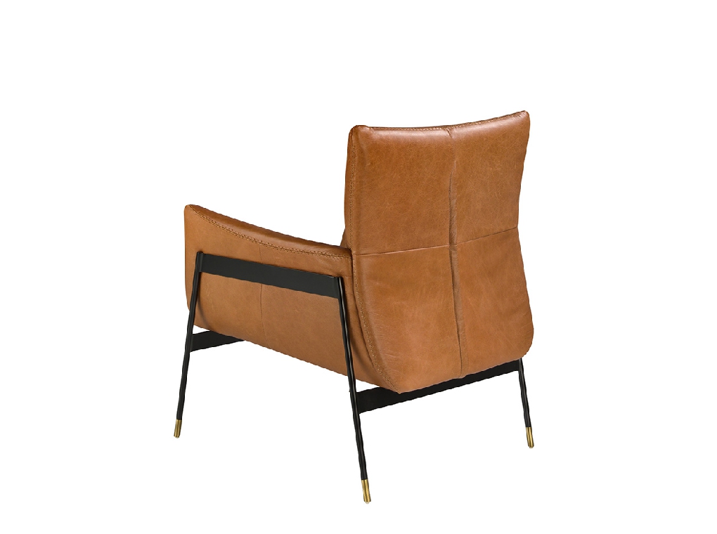 Armchair upholstered in leather and black steel legs