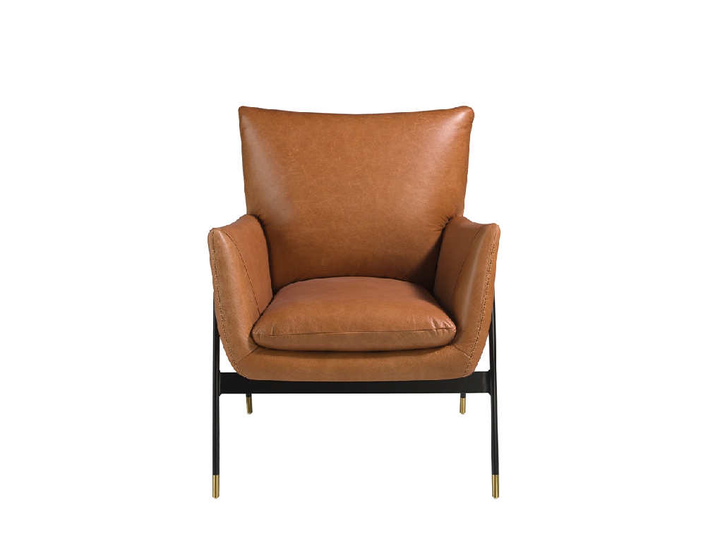 Armchair upholstered in leather and black steel legs