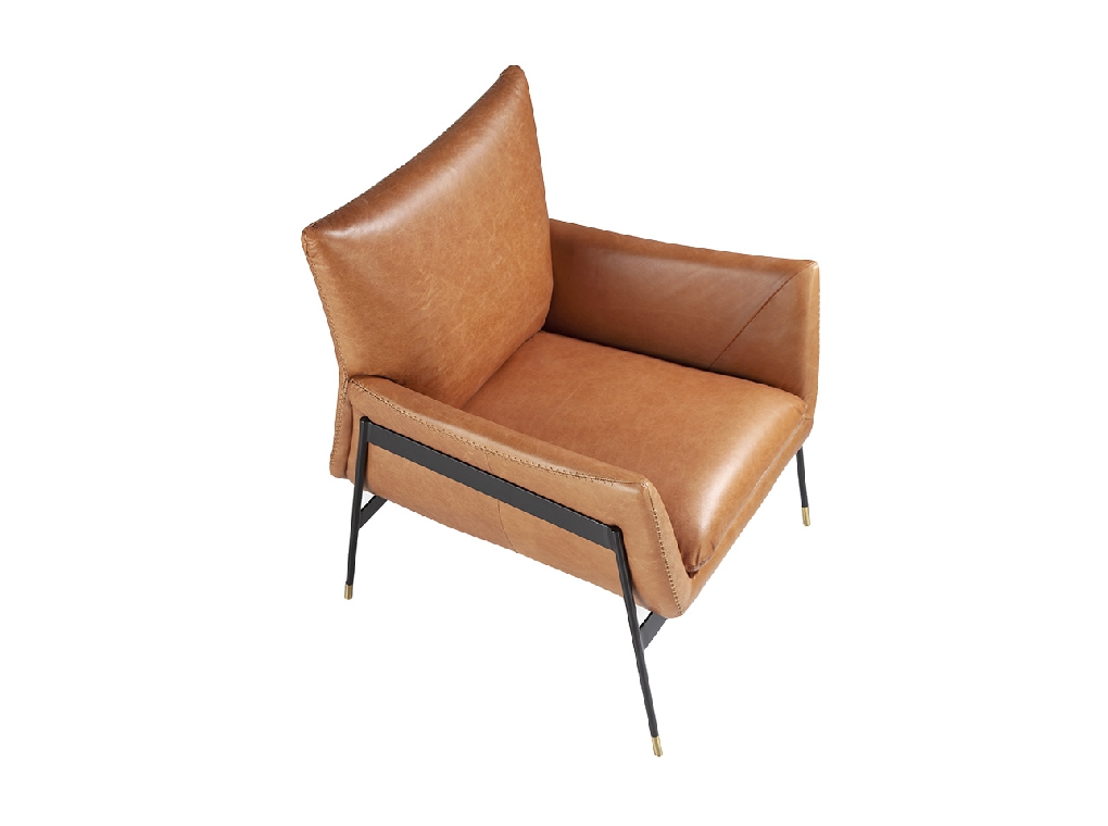 Armchair upholstered in leather and black steel legs