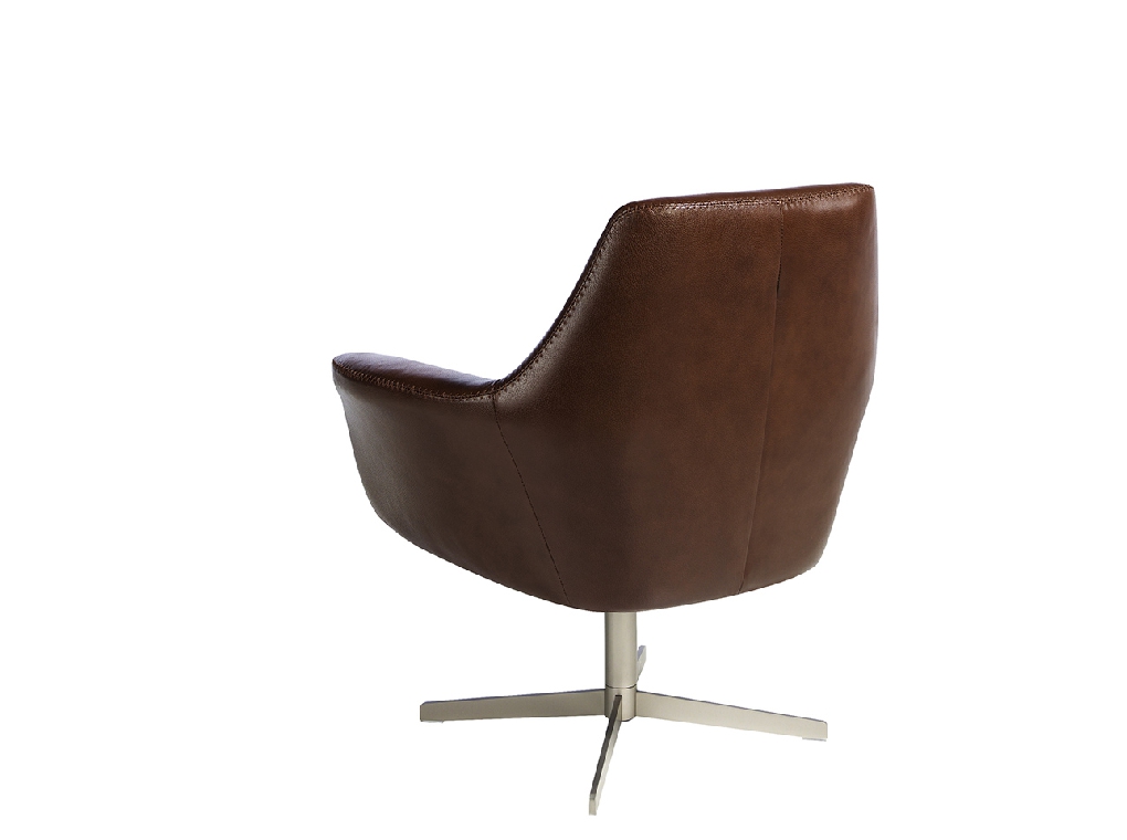 Swivel armchair upholstered in leather and polished steel structure.