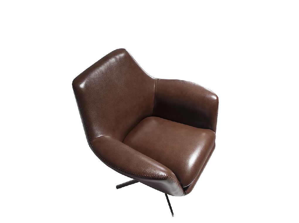 Swivel armchair upholstered in leather and polished steel structure.