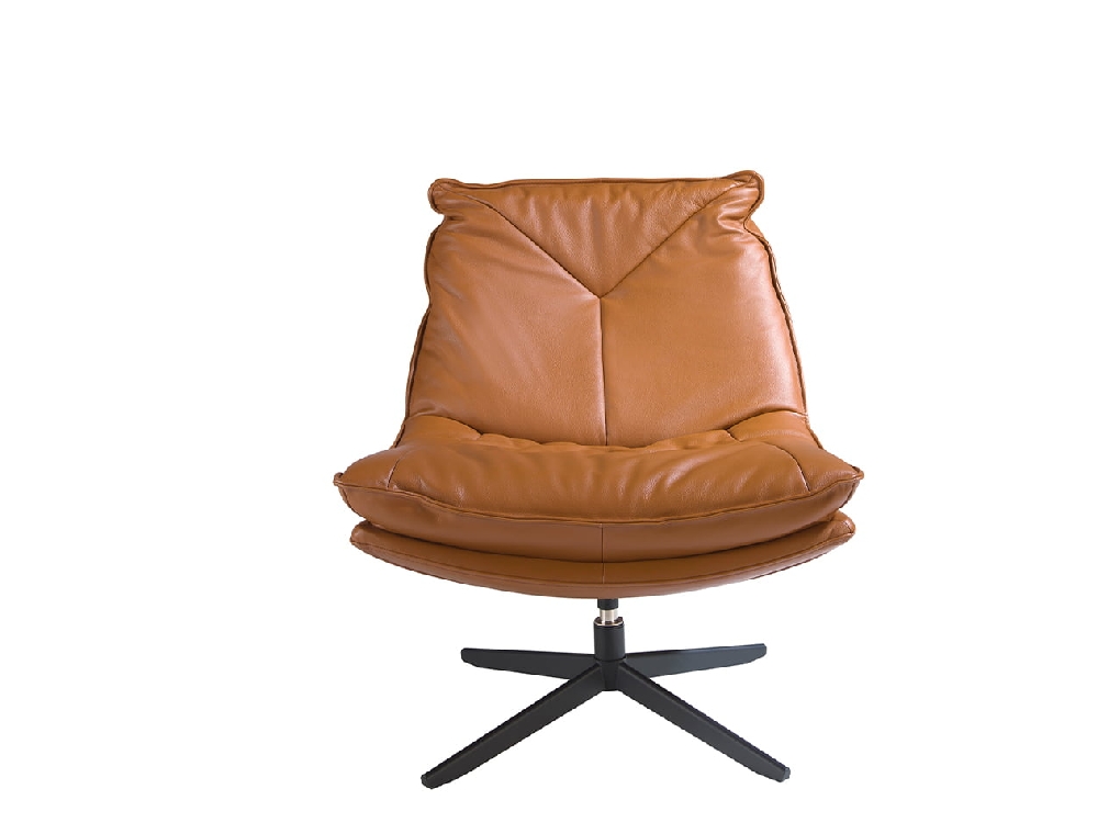 Swivel armchair upholstered in leather and black steel structure.