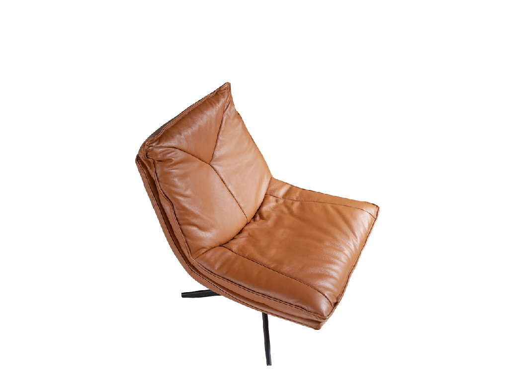 Swivel armchair upholstered in leather and black steel structure.