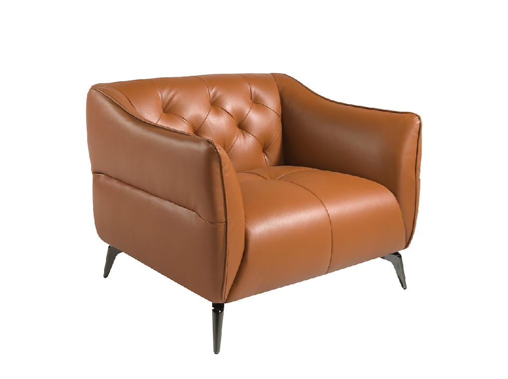 Leather upholstered capitonné armchair