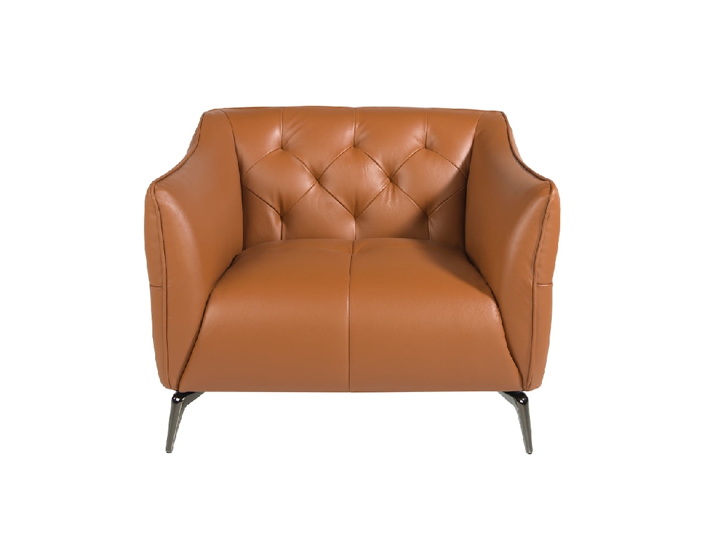 Leather upholstered capitonné armchair