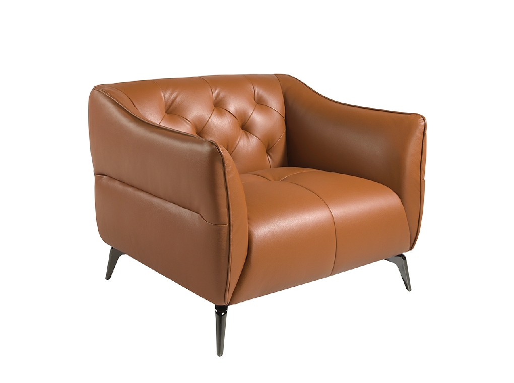 Leather upholstered capitonné armchair