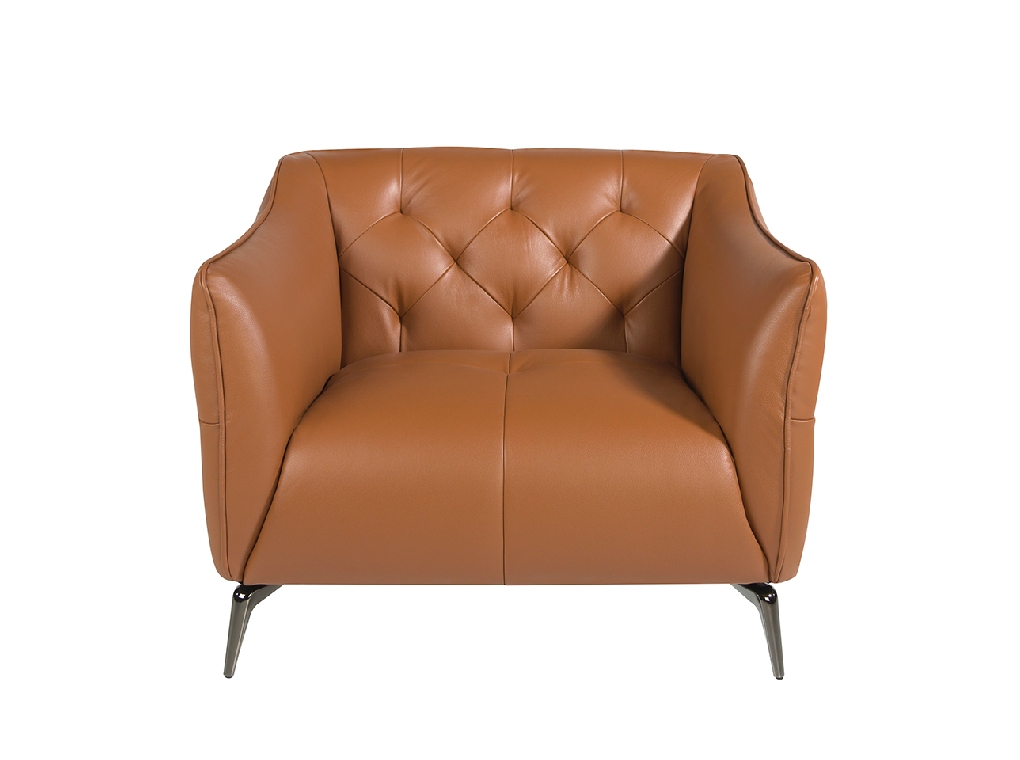 Leather upholstered capitonné armchair