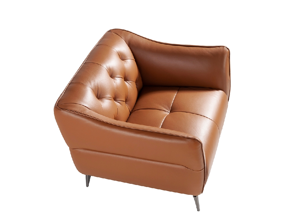 Leather upholstered capitonné armchair