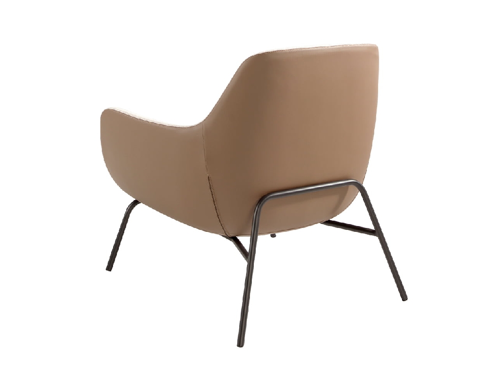 Fabric and eco-leather upholstered armchair with black steel legs