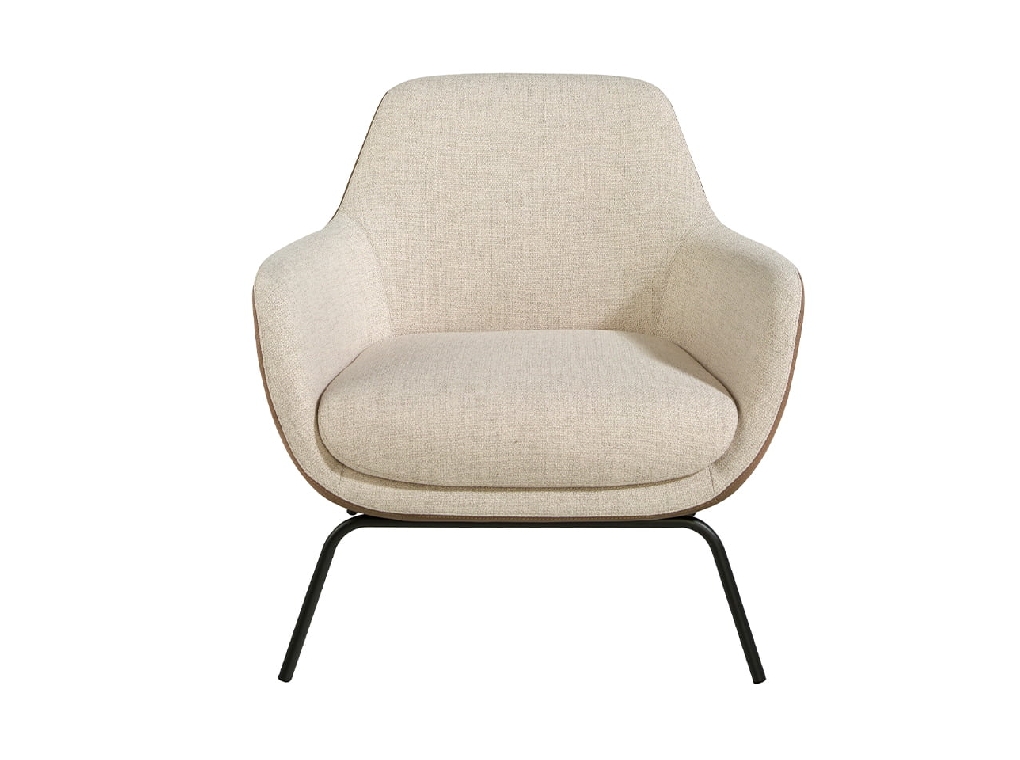 Fabric and eco-leather upholstered armchair with black steel legs