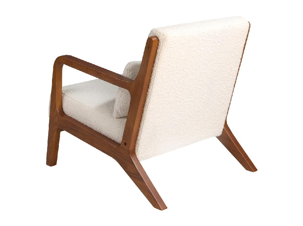 Armchair upholstered in fabric and walnut-coloured wooden structure.