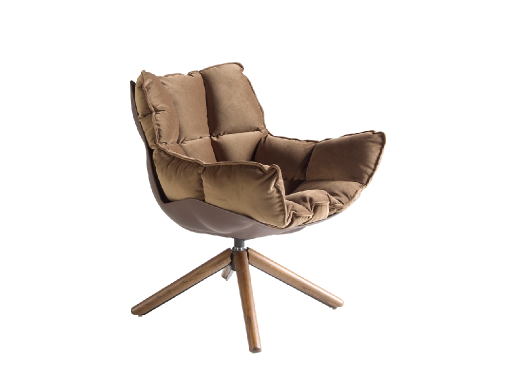 Brown velvet swivel armchair