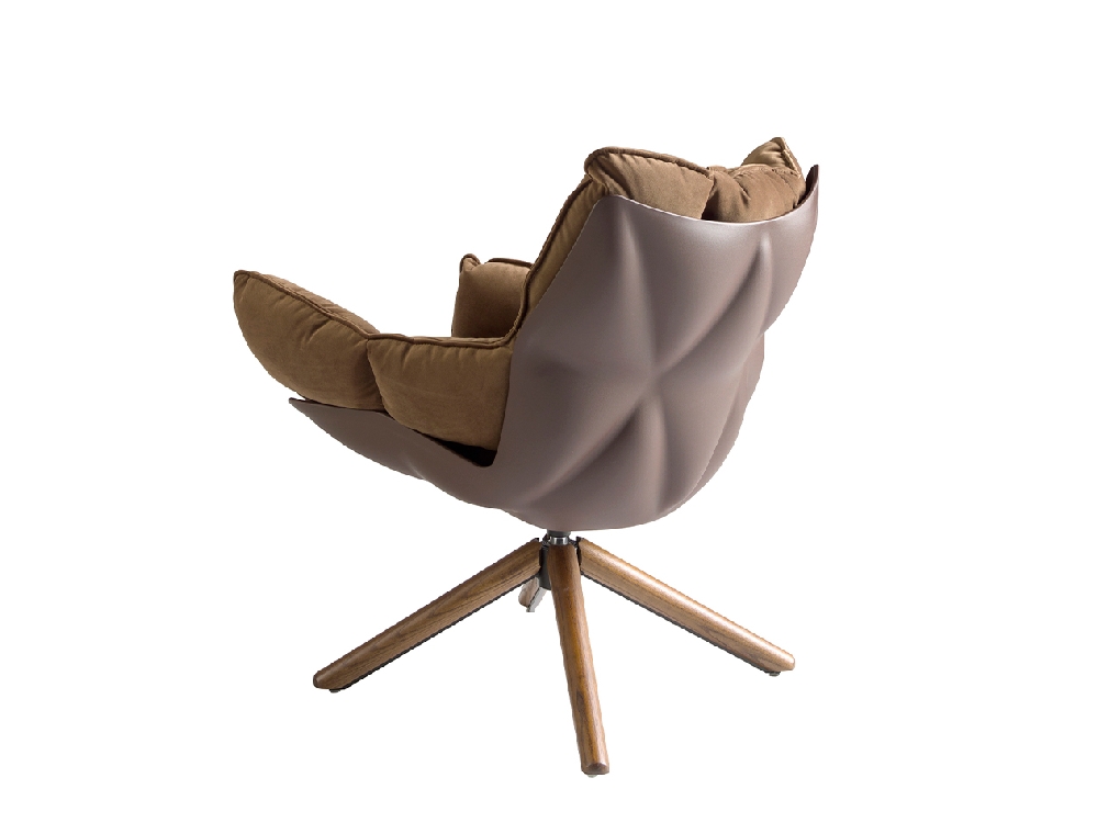 Brown velvet swivel armchair