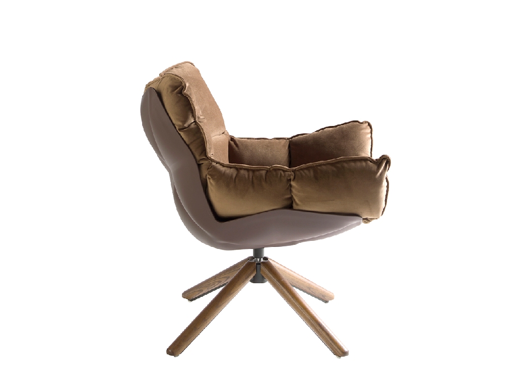 Brown velvet swivel armchair