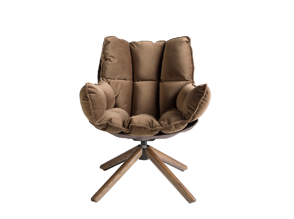 Brown velvet swivel armchair