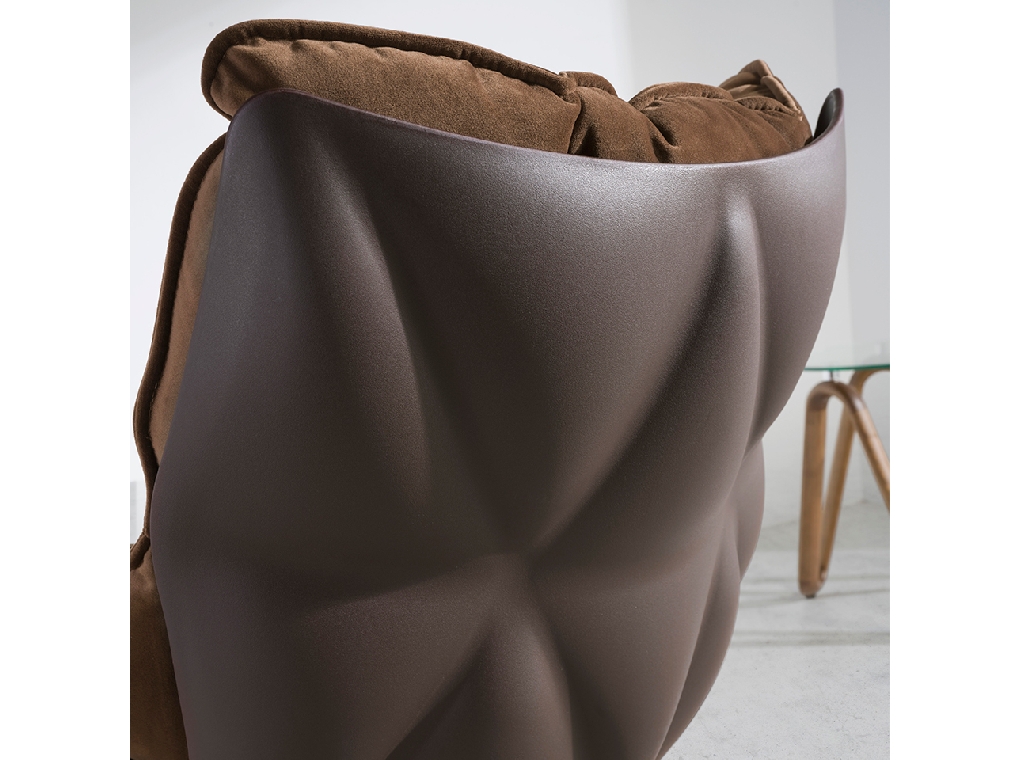 Brown velvet swivel armchair