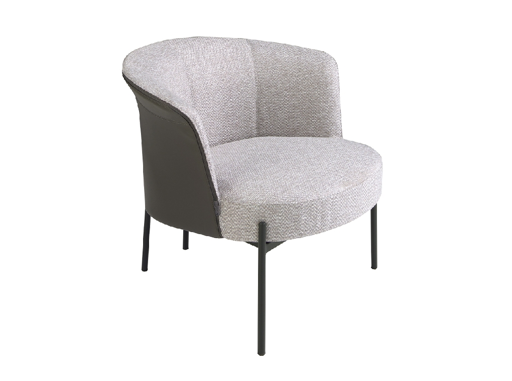 Fauteuil en tissu gris et croûte de cuir gris foncé