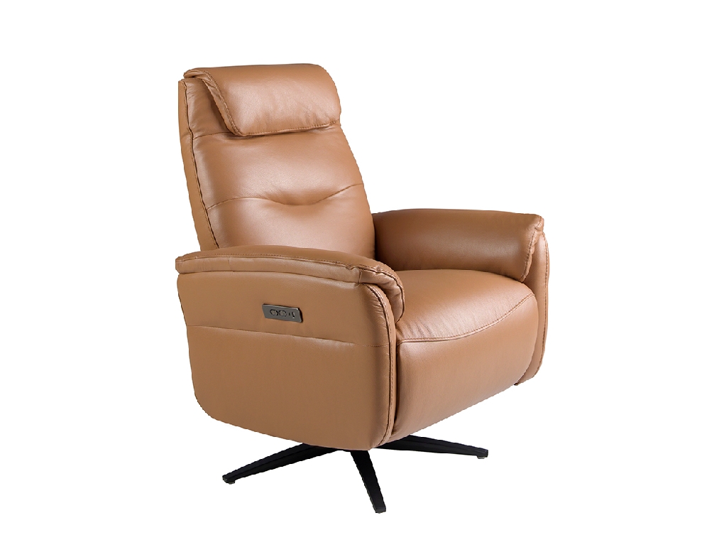 Brown leather swivel armchair