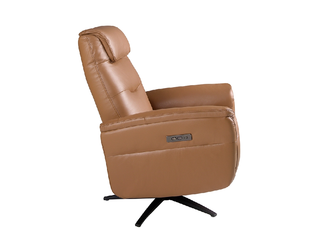 Brown leather swivel armchair