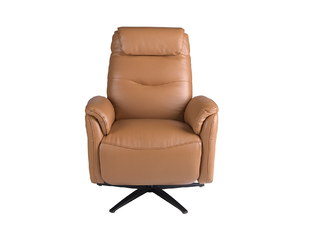 Brown leather swivel armchair