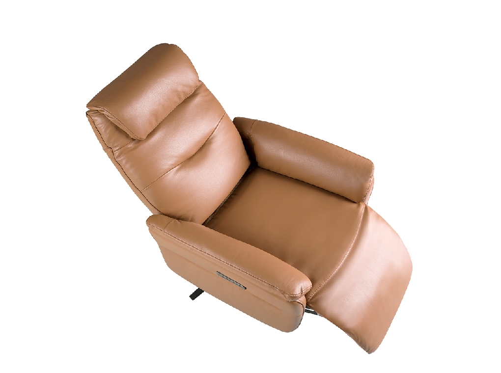 Brown leather swivel armchair