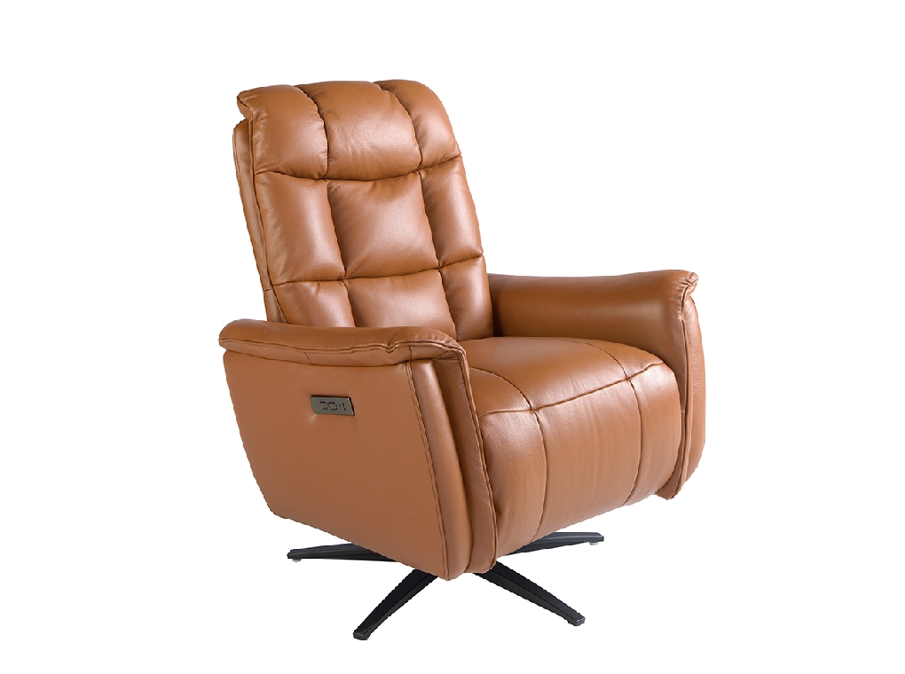 Brown leather swivel armchair