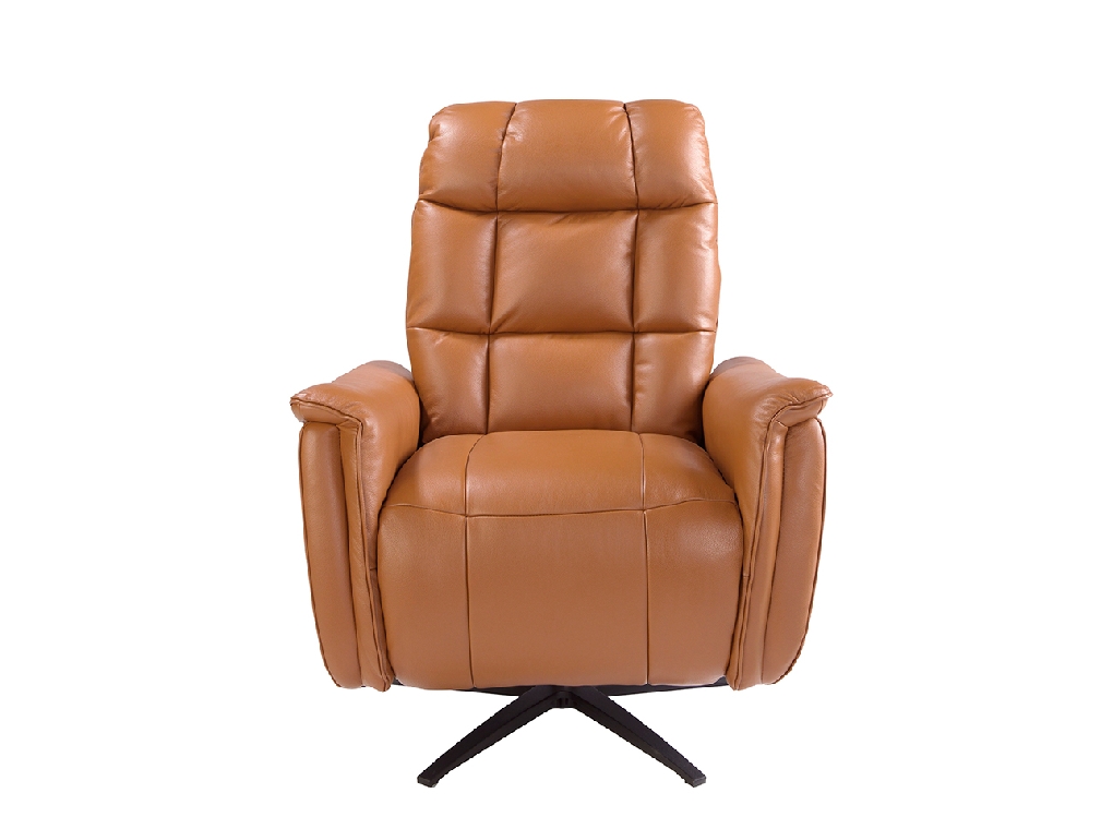 Brown leather swivel armchair