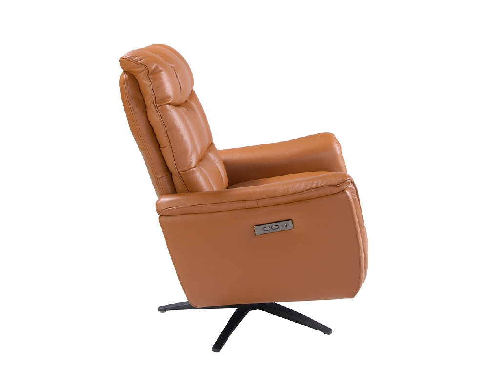 Brown leather swivel armchair