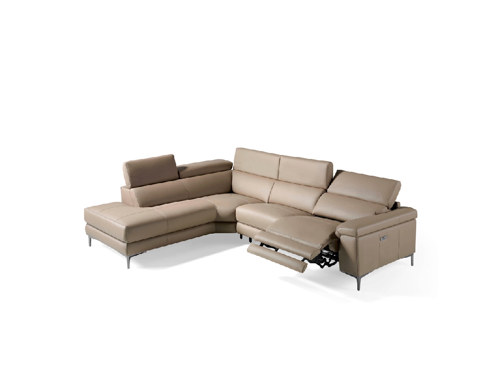 Corner sofa upholstered in leather with relax mechanism Corner sofa upholstered in leather with relax mechanism
