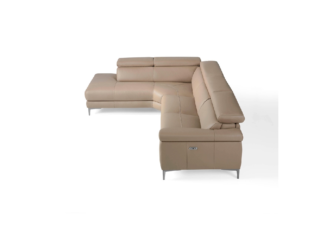 Corner sofa upholstered in leather with relax mechanism Corner sofa upholstered in leather with relax mechanism