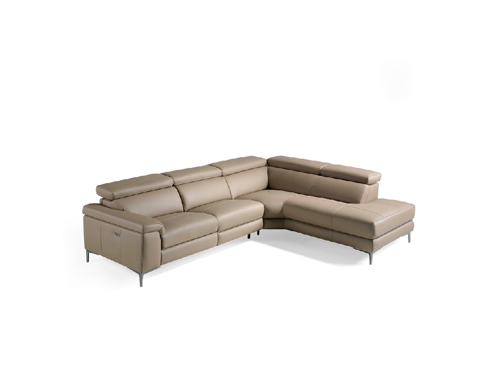 Corner sofa upholstered in leather and stainless steel legs Corner sofa upholstered in leather and stainless steel legs