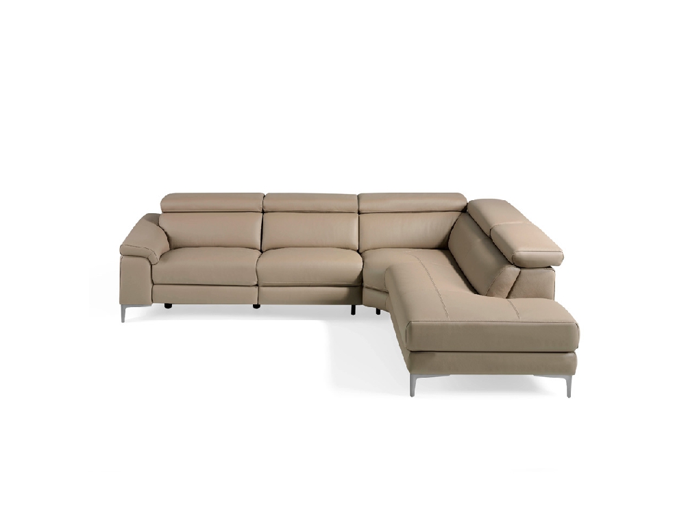 Corner sofa upholstered in leather and stainless steel legs Corner sofa upholstered in leather and stainless steel legs