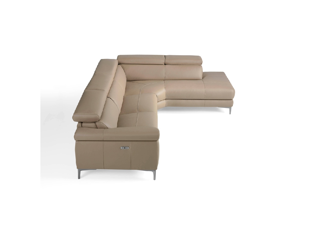 Corner sofa upholstered in leather and stainless steel legs Corner sofa upholstered in leather and stainless steel legs