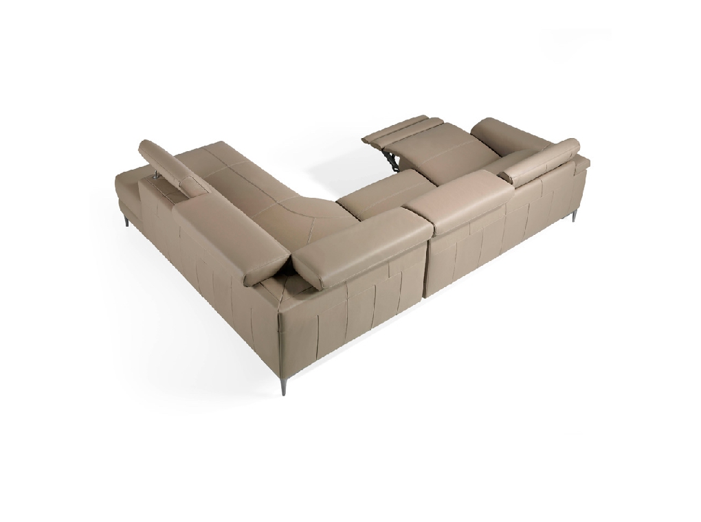 Corner sofa upholstered in leather and stainless steel legs Corner sofa upholstered in leather and stainless steel legs