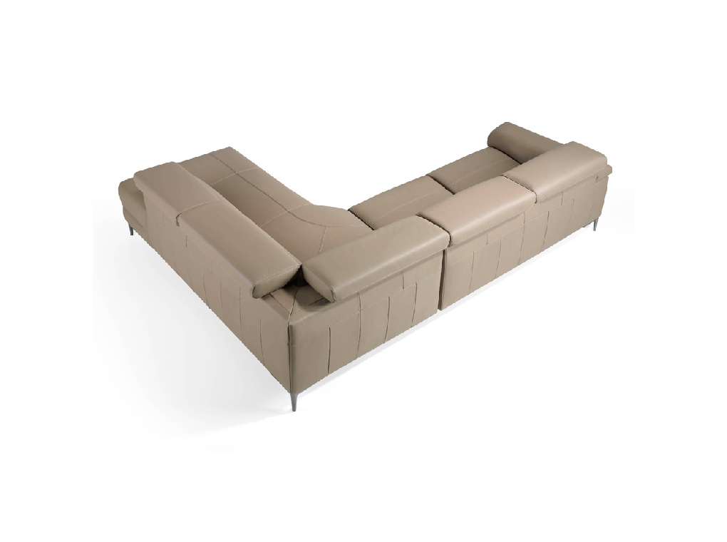 Corner sofa upholstered in leather and stainless steel legs Corner sofa upholstered in leather and stainless steel legs