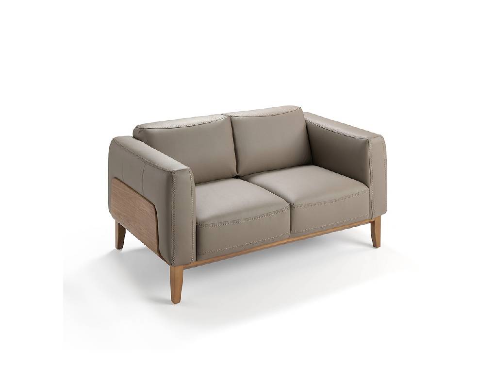 2-seater sofa upholstered in leather with Walnut wood frame 2-seater sofa upholstered in leather with Walnut wood frame