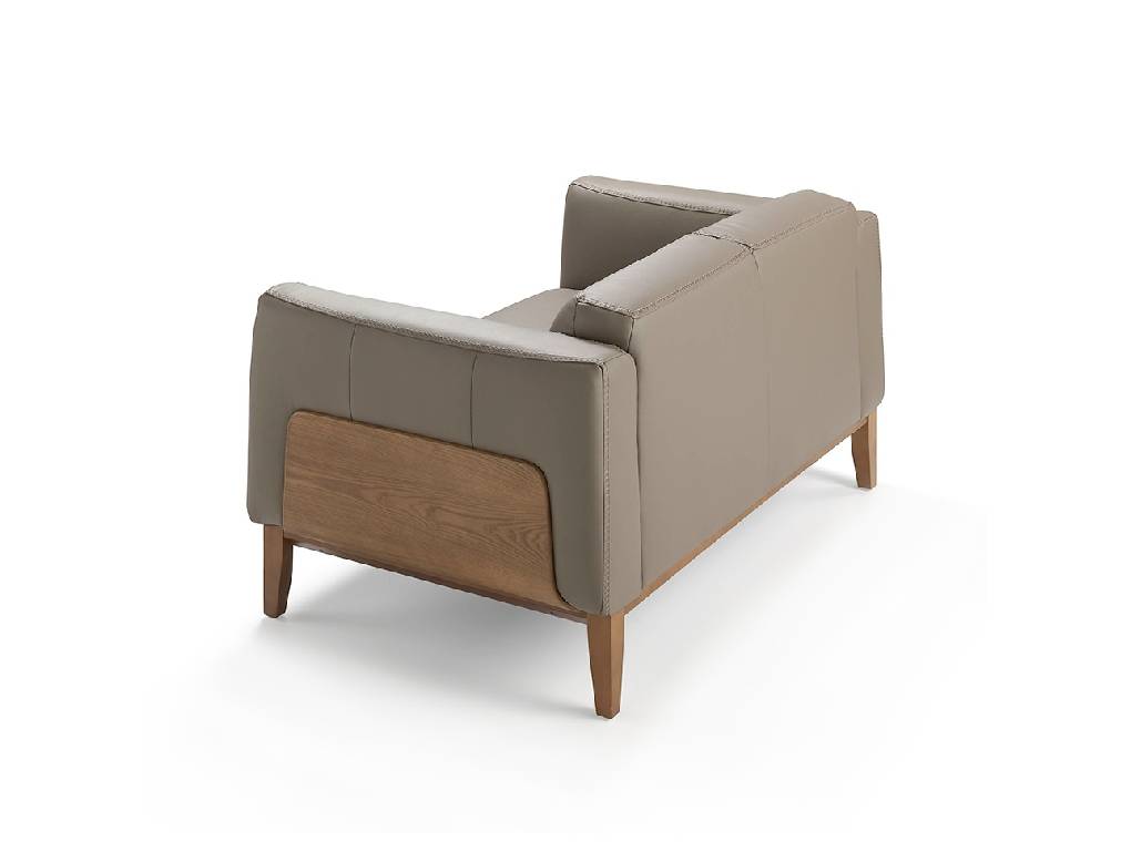2-seater sofa upholstered in leather with Walnut wood frame