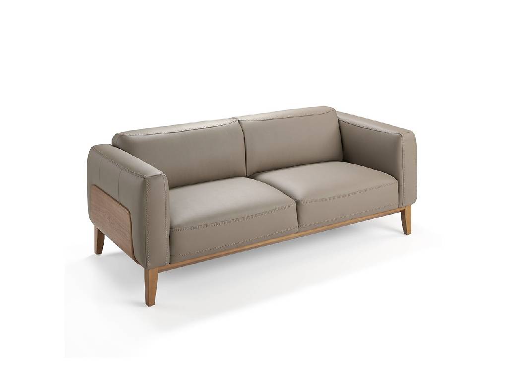 3-seater sofa upholstered in leather with Walnut wood structure 3-seater sofa upholstered in leather with Walnut wood structure