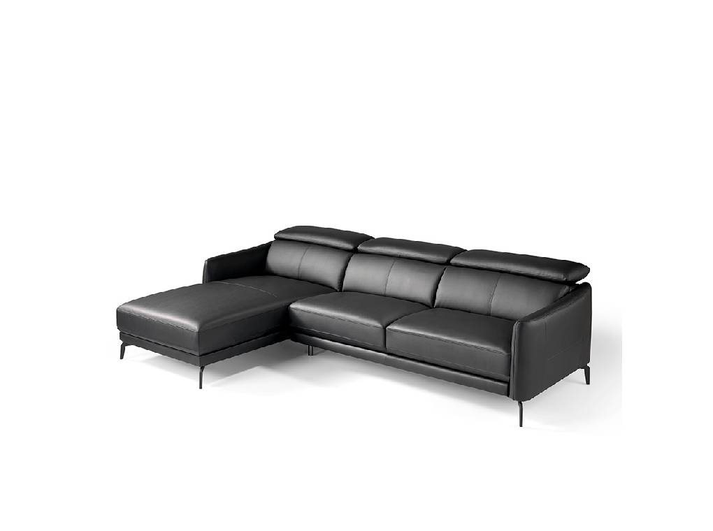 Chaise longue sofa upholstered in leather and stainless steel legs Chaise longue sofa upholstered in leather and stainless steel legs