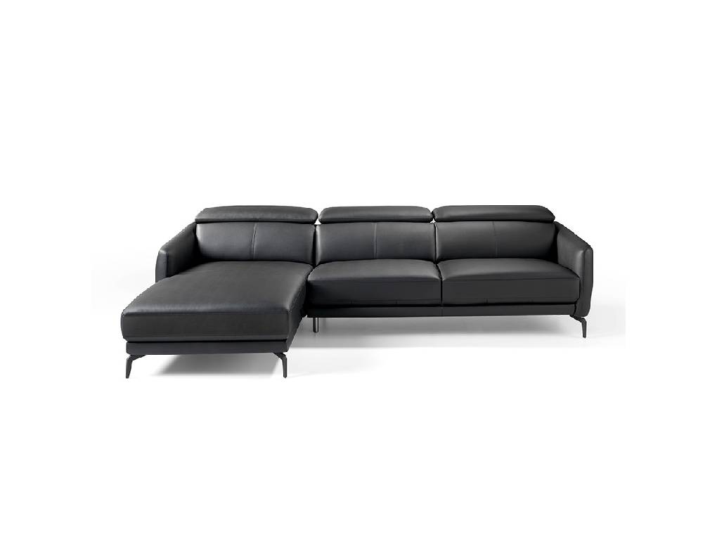 Chaise longue sofa upholstered in leather and stainless steel legs Chaise longue sofa upholstered in leather and stainless steel legs