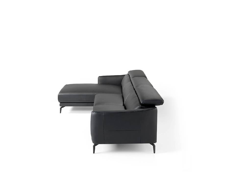 Chaise longue sofa upholstered in leather and stainless steel legs Chaise longue sofa upholstered in leather and stainless steel legs