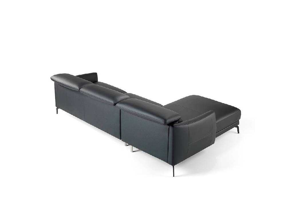 Chaise longue sofa upholstered in leather and stainless steel legs Chaise longue sofa upholstered in leather and stainless steel legs