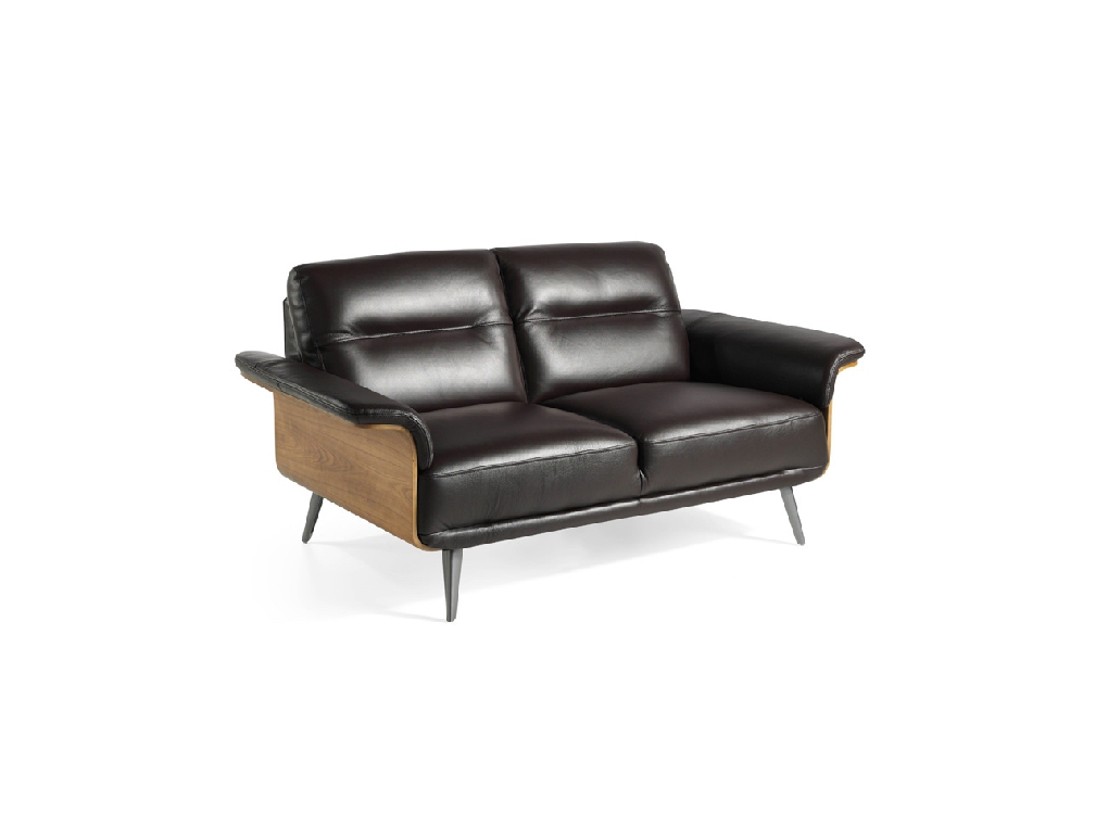 2-seater sofa upholstered in leather with Walnut wood frame 2-seater sofa upholstered in leather with Walnut wood frame