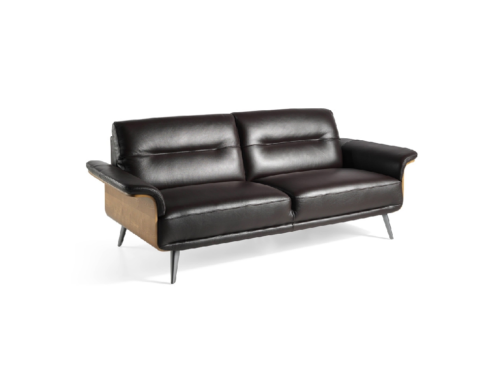 3-seater sofa upholstered in leather with Walnut wood structure 3-seater sofa upholstered in leather with Walnut wood structure