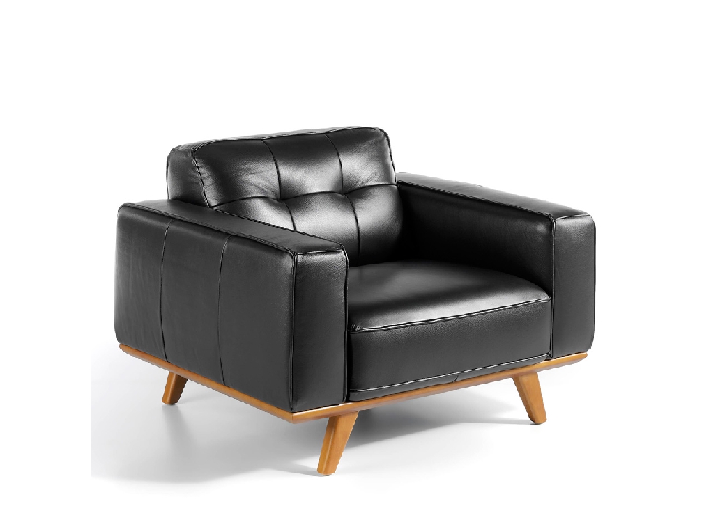 Armchair upholstered in leather and Walnut wood legs Armchair upholstered in leather and Walnut wood legs