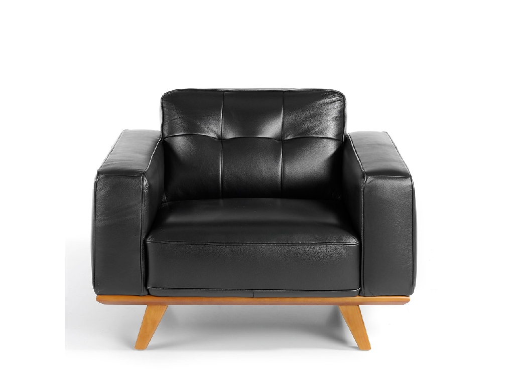 Armchair upholstered in leather and Walnut wood legs Armchair upholstered in leather and Walnut wood legs