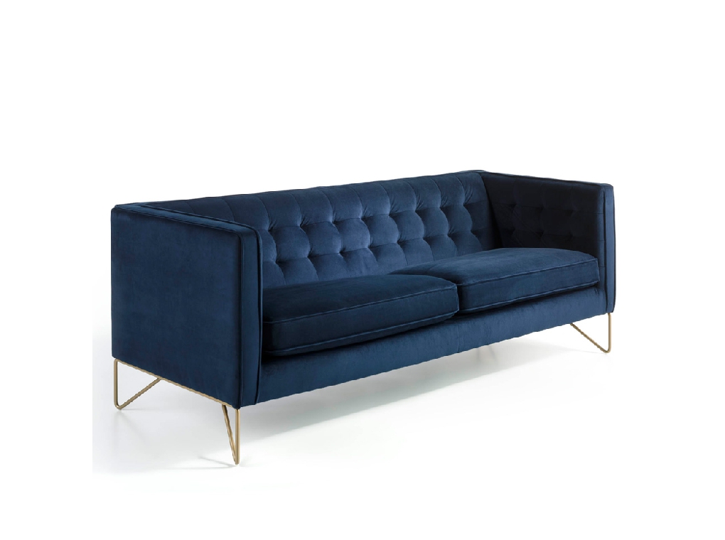 3-seater sofa upholstered in velvet with golden steel legs 3-seater sofa upholstered in velvet with golden steel legs